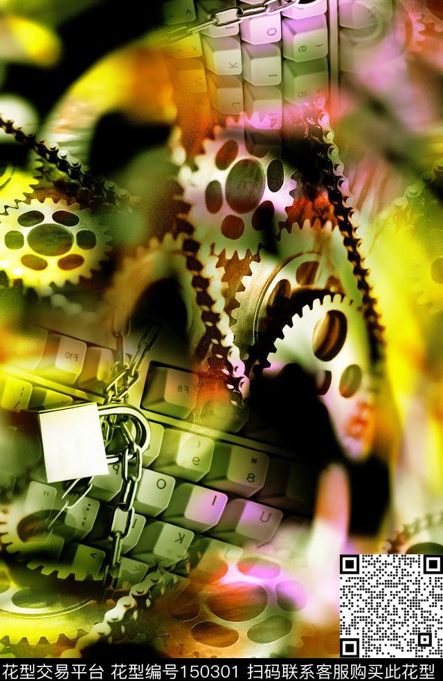 机械魔幻炫彩数码印花华亿平台下载（图片编号: 150301） - 瓦栏（Walan）