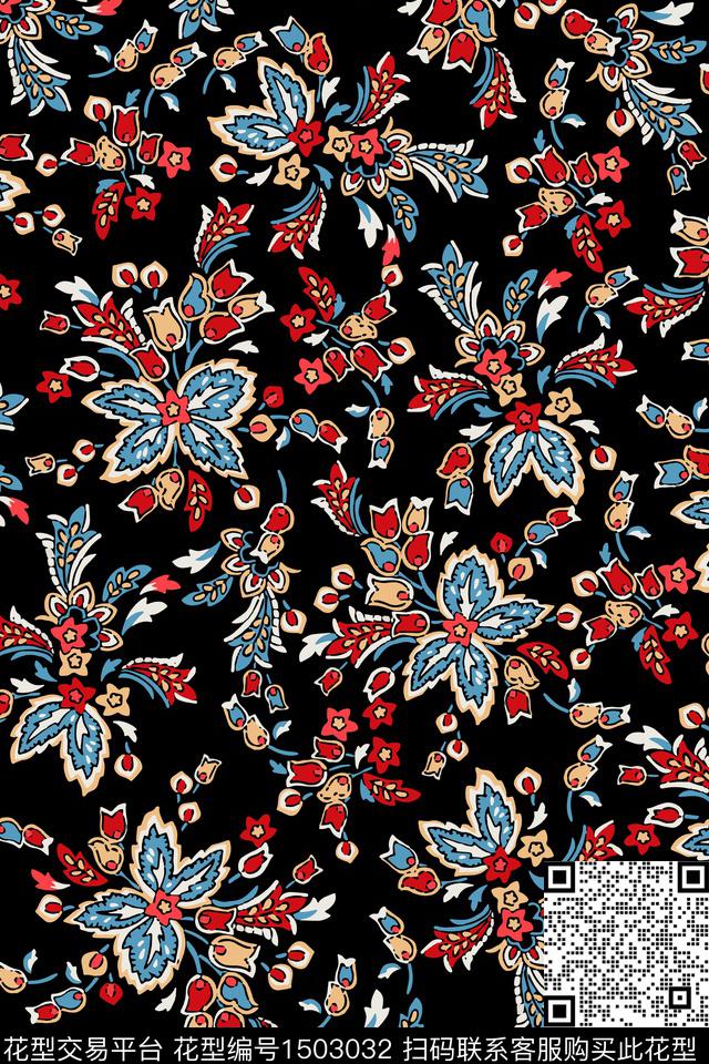 民族风花卉大牌风数码印花华亿平台下载（图片编号: 1503032） - 瓦栏（Walan）