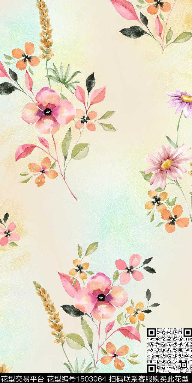 渐变花卉大牌风数码印花华亿平台下载（图片编号: 1503064） - 瓦栏（Walan）