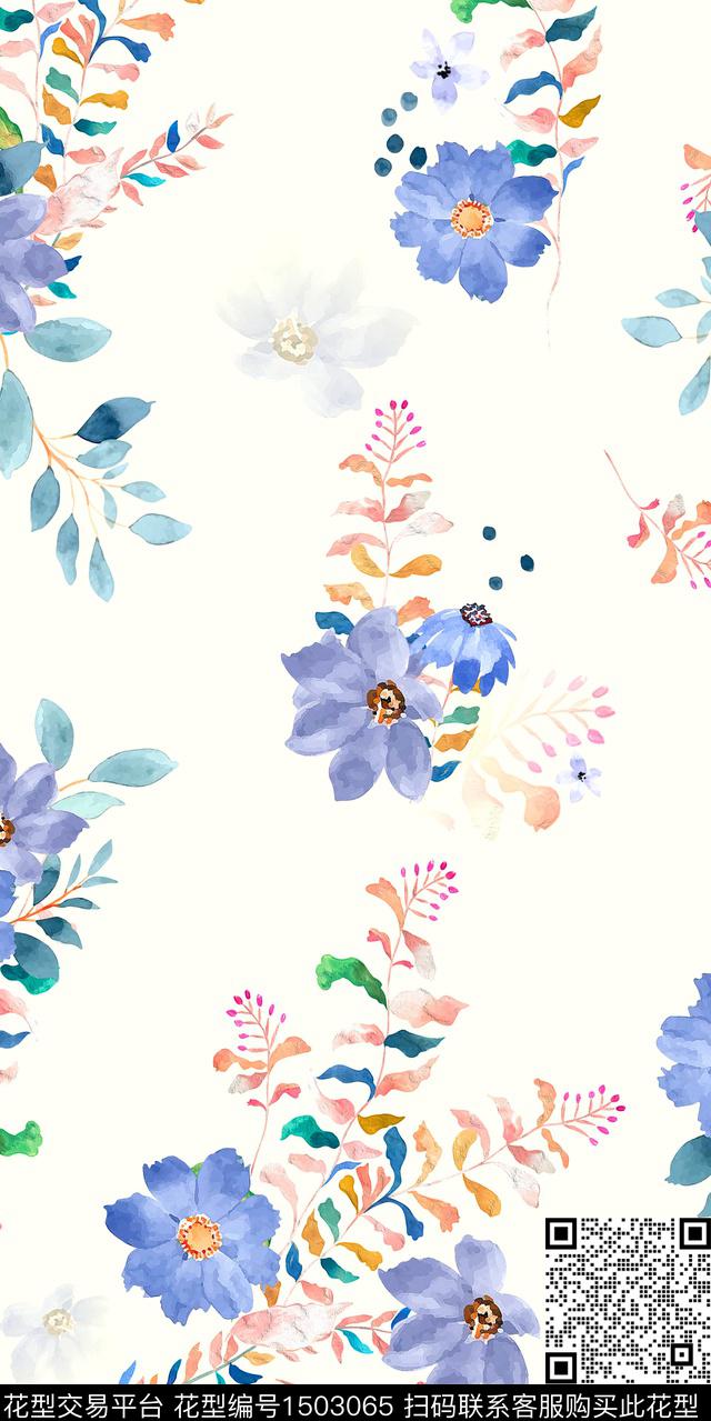 渐变花卉大牌风数码印花华亿平台下载（图片编号: 1503065） - 瓦栏（Walan）