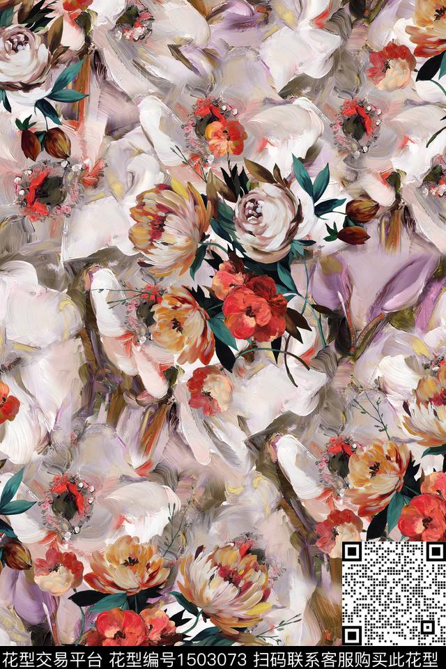 花卉大牌风真丝数码印花华亿平台下载（图片编号: 1503073） - 瓦栏（Walan）