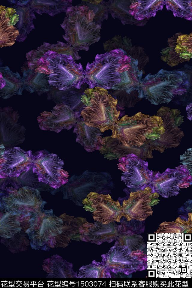 时尚抽象真丝数码印花华亿平台下载（图片编号: 1503074） - 瓦栏（Walan）