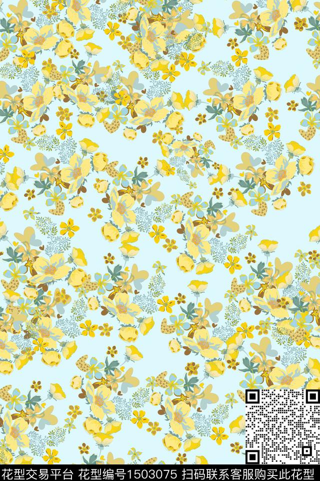 花卉小清新真丝数码印花华亿平台下载（图片编号: 1503075） - 瓦栏（Walan）