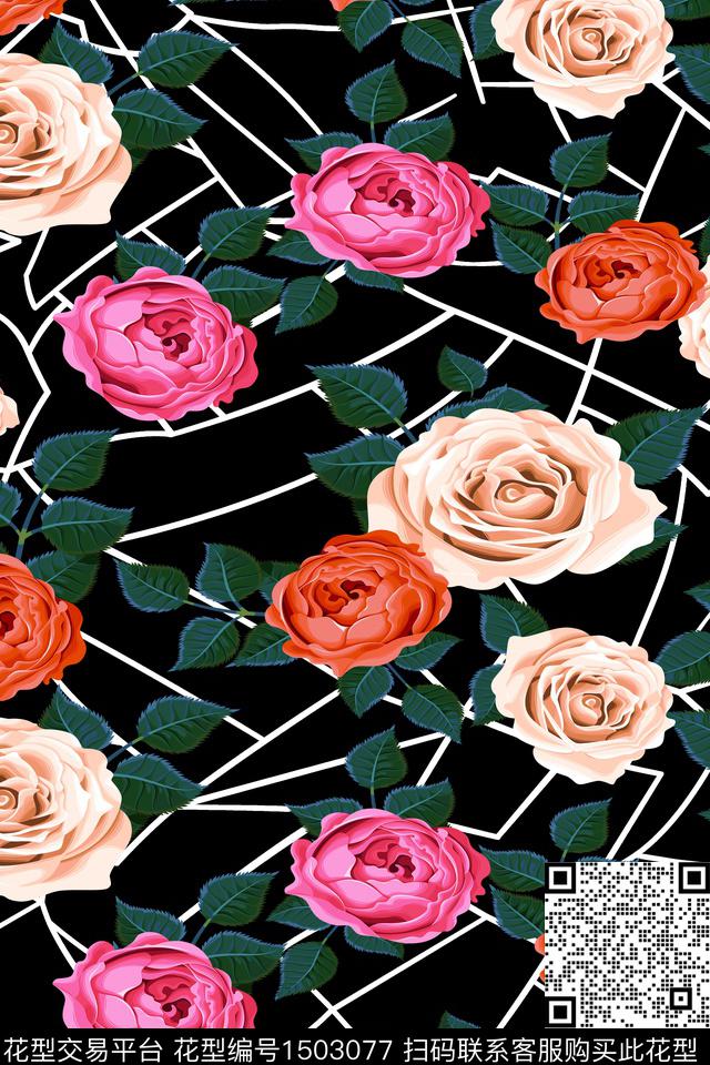 花卉大牌风真丝数码印花华亿平台下载（图片编号: 1503077） - 瓦栏（Walan）