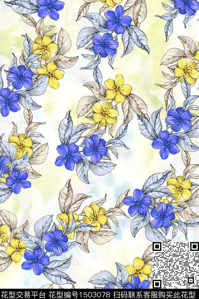 花卉小清新真丝数码印花华亿平台下载（图片编号: 1503078） - 瓦栏（Walan）