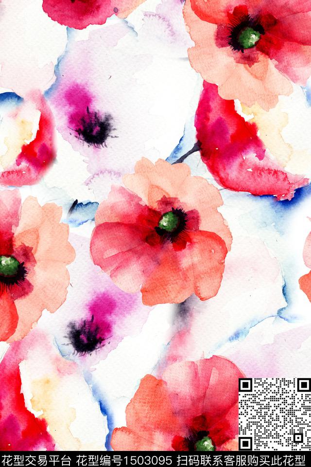 花卉手绘数码印花华亿平台下载（图片编号: 1503095） - 瓦栏（Walan）