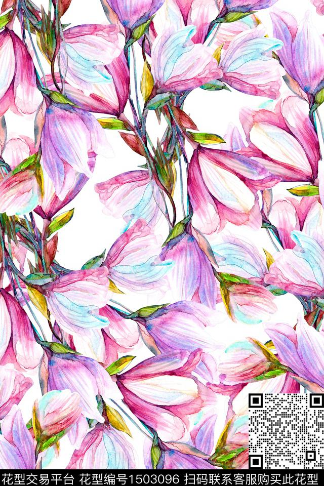 清爽底花卉年轻女性小清新数码印花华亿平台下载（图片编号: 1503096） - 瓦栏（Walan）