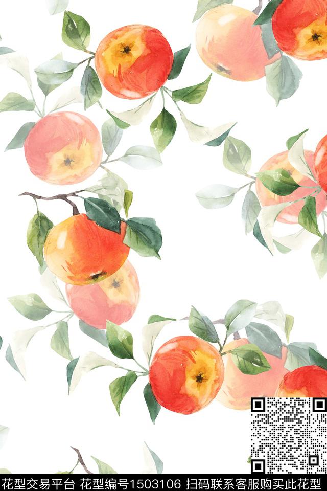 水彩绿植树叶水果数码印花华亿平台下载（图片编号: 1503106） - 瓦栏（Walan）