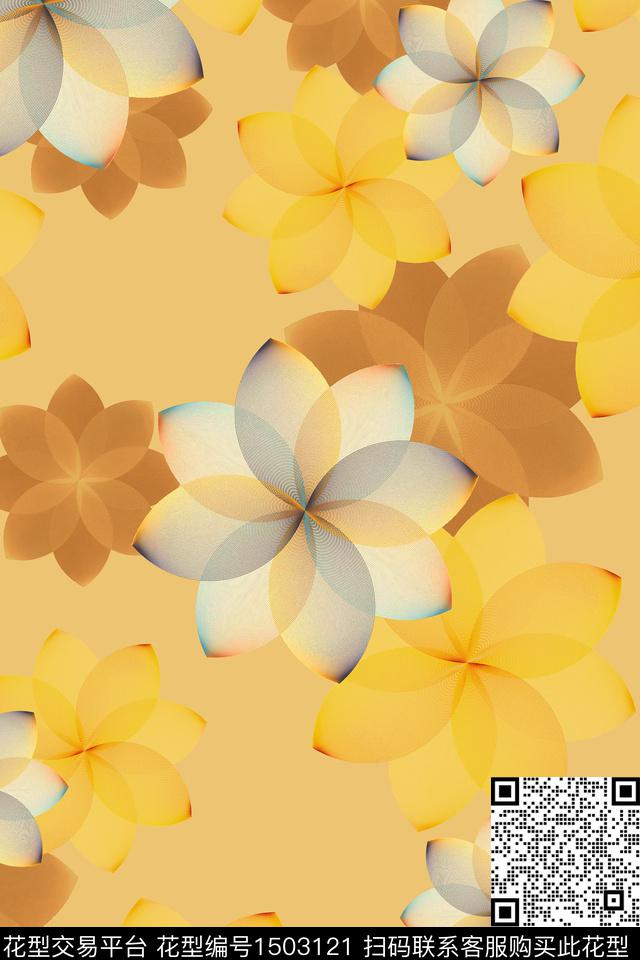 几何花卉大牌风数码印花华亿平台下载（图片编号: 1503121） - 瓦栏（Walan）