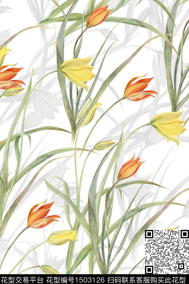花卉大牌风小清新数码印花华亿平台下载（图片编号: 1503126） - 瓦栏（Walan）