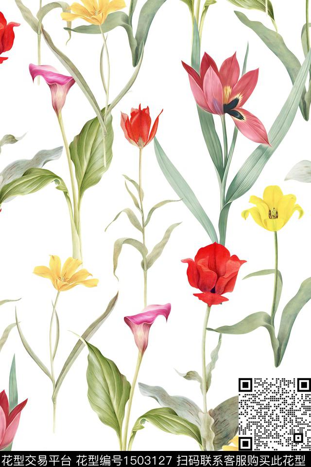 花卉大牌风小清新数码印花华亿平台下载（图片编号: 1503127） - 瓦栏（Walan）