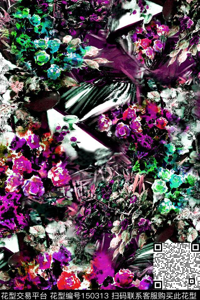 花海斑驳写意数码印花华亿平台下载（图片编号: 150313） - 瓦栏（Walan）