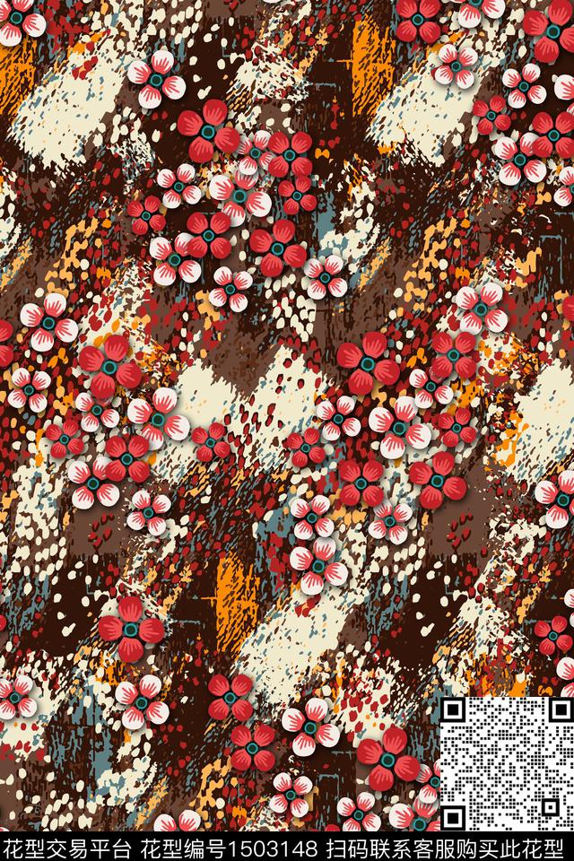 笔触抽象小碎花数码印花华亿平台下载（图片编号: 1503148） - 瓦栏（Walan）