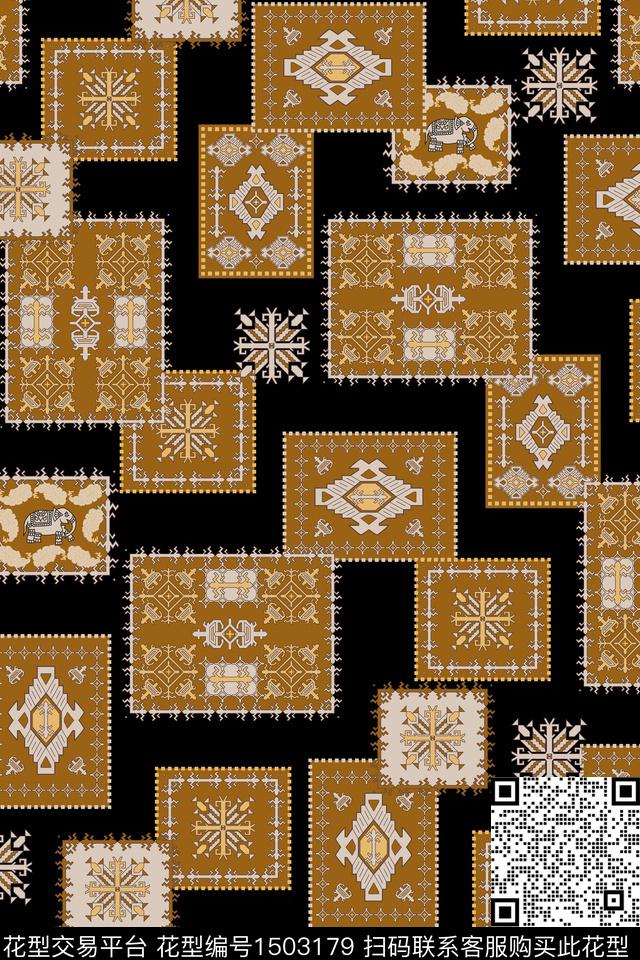 几何民族风复古数码印花华亿平台下载（图片编号: 1503179） - 瓦栏（Walan）