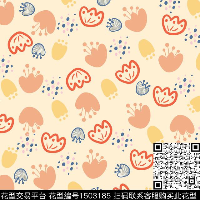 彩底花卉趣味手绘花卉数码印花华亿平台下载（图片编号: 1503185） - 瓦栏（Walan）