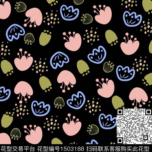 彩底花卉趣味手绘花卉数码印花华亿平台下载（图片编号: 1503188） - 瓦栏（Walan）