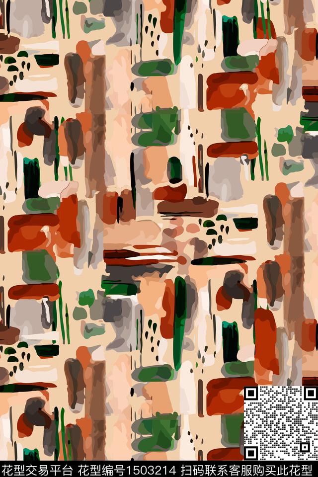笔触抽象数码印花华亿平台下载（图片编号: 1503214） - 瓦栏（Walan）