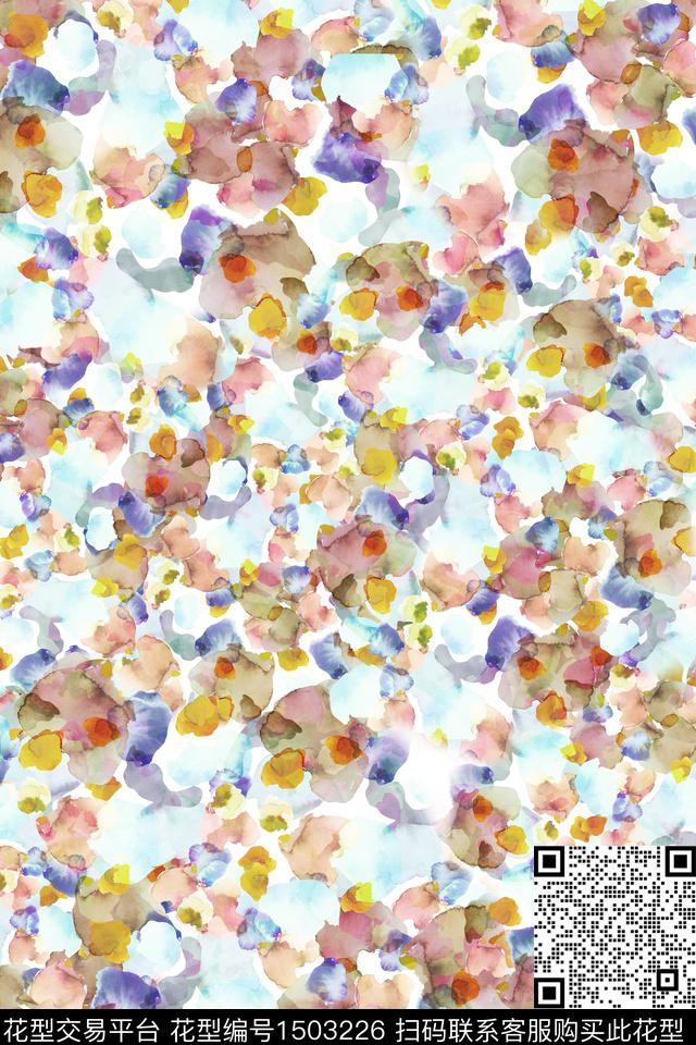 抽象小清新真丝数码印花华亿平台下载（图片编号: 1503226） - 瓦栏（Walan）