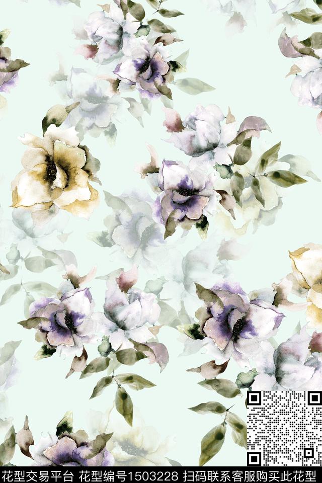 花卉小清新真丝数码印花华亿平台下载（图片编号: 1503228） - 瓦栏（Walan）