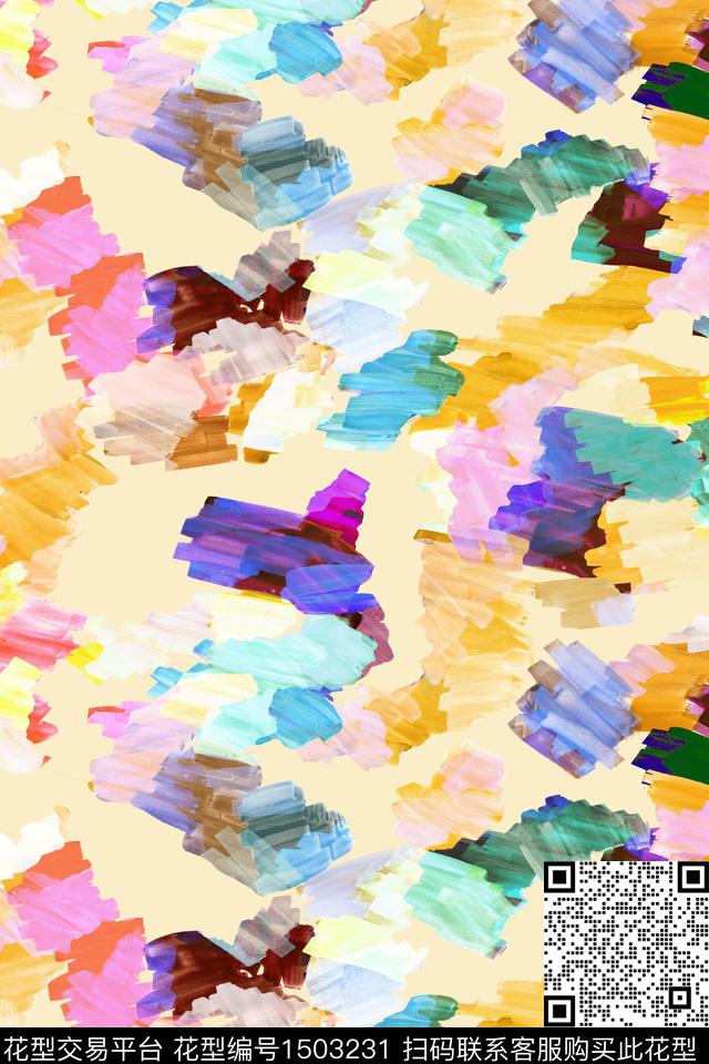 抽象小清新真丝数码印花华亿平台下载（图片编号: 1503231） - 瓦栏（Walan）