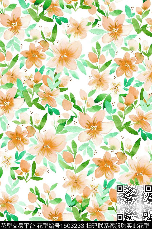 花卉小清新真丝数码印花华亿平台下载（图片编号: 1503233） - 瓦栏（Walan）
