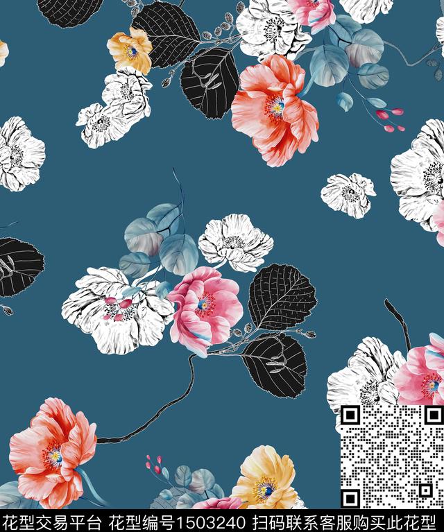 连衣裙女装花卉传统印花华亿平台下载（图片编号: 1503240） - 瓦栏（Walan）