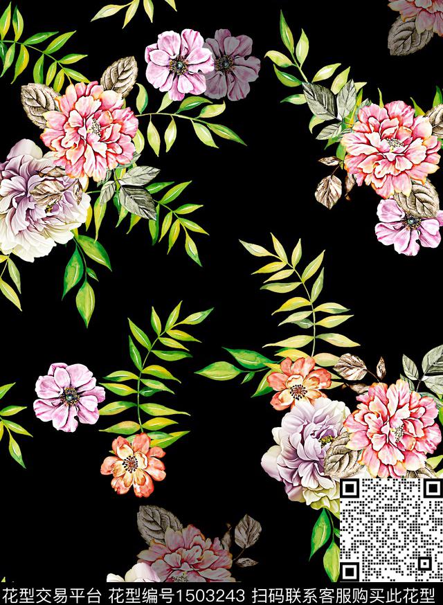 连衣裙女装花卉传统印花华亿平台下载（图片编号: 1503243） - 瓦栏（Walan）