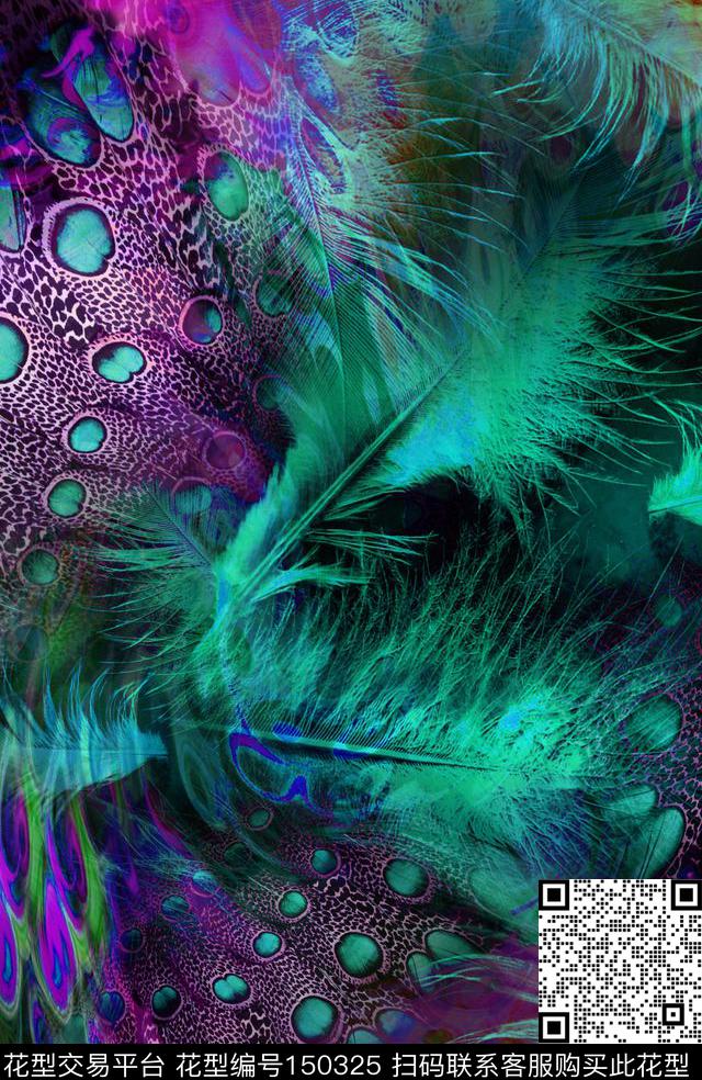 羽毛孔雀组合数码印花华亿平台下载（图片编号: 150325） - 瓦栏（Walan）