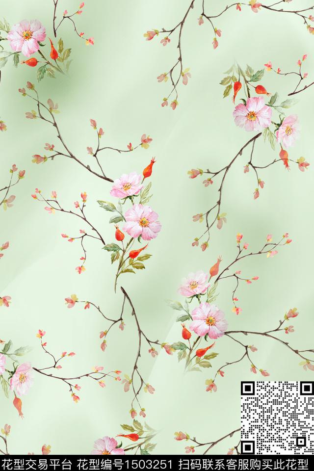 绿植树叶水彩肌理数码印花华亿平台下载（图片编号: 1503251） - 瓦栏（Walan）