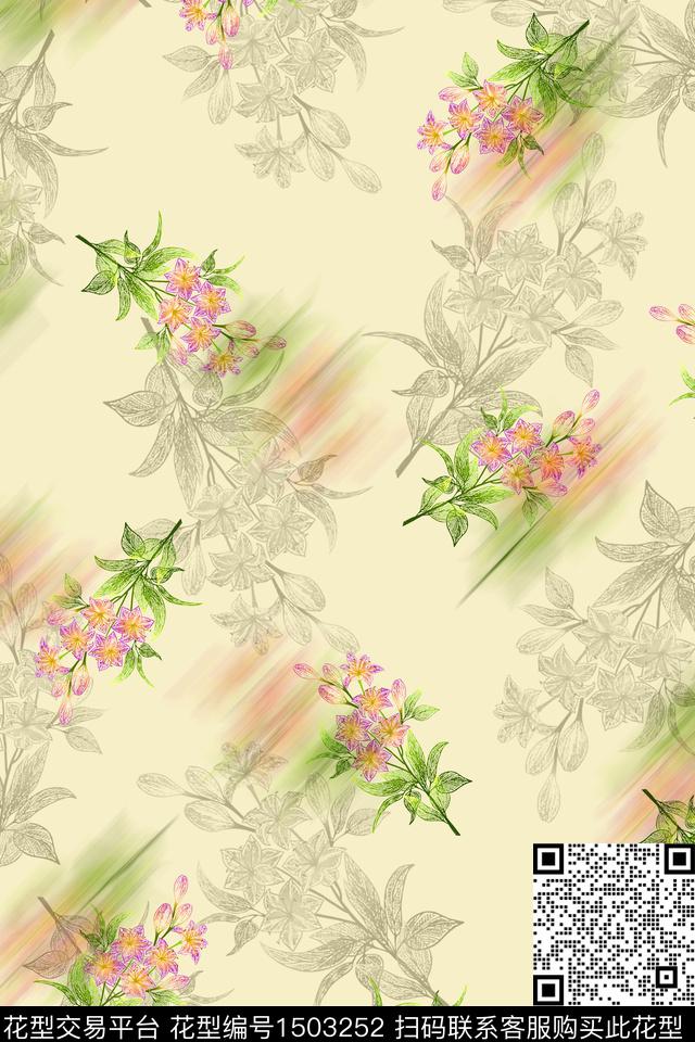 绿植树叶水彩肌理数码印花华亿平台下载（图片编号: 1503252） - 瓦栏（Walan）