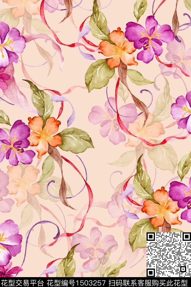 田园清爽底花卉年轻女性数码印花华亿平台下载（图片编号: 1503257） - 瓦栏（Walan）