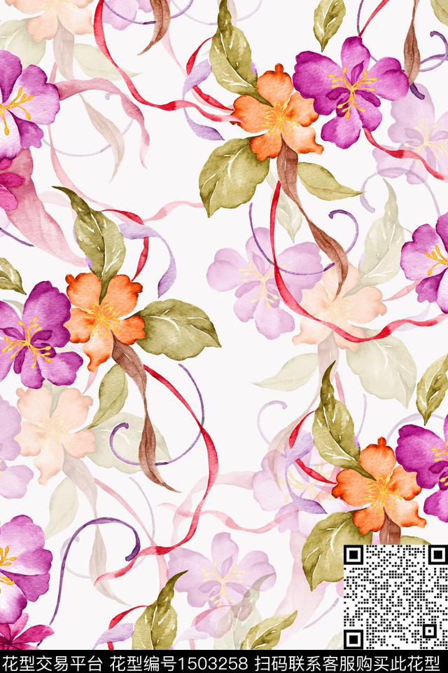 清爽底花卉年轻女性小清新数码印花华亿平台下载（图片编号: 1503258） - 瓦栏（Walan）