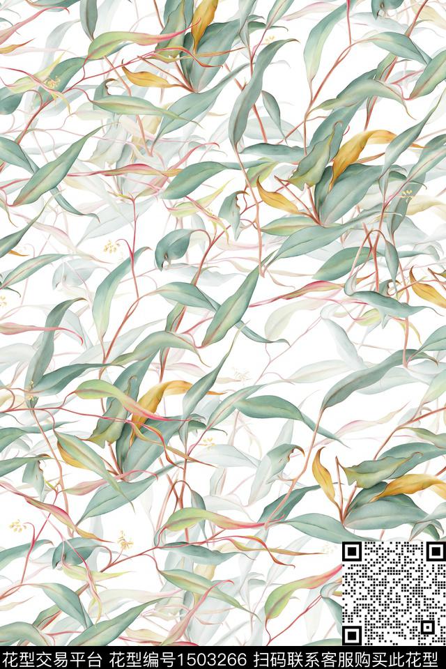 绿植树叶花卉大牌风数码印花华亿平台下载（图片编号: 1503266） - 瓦栏（Walan）