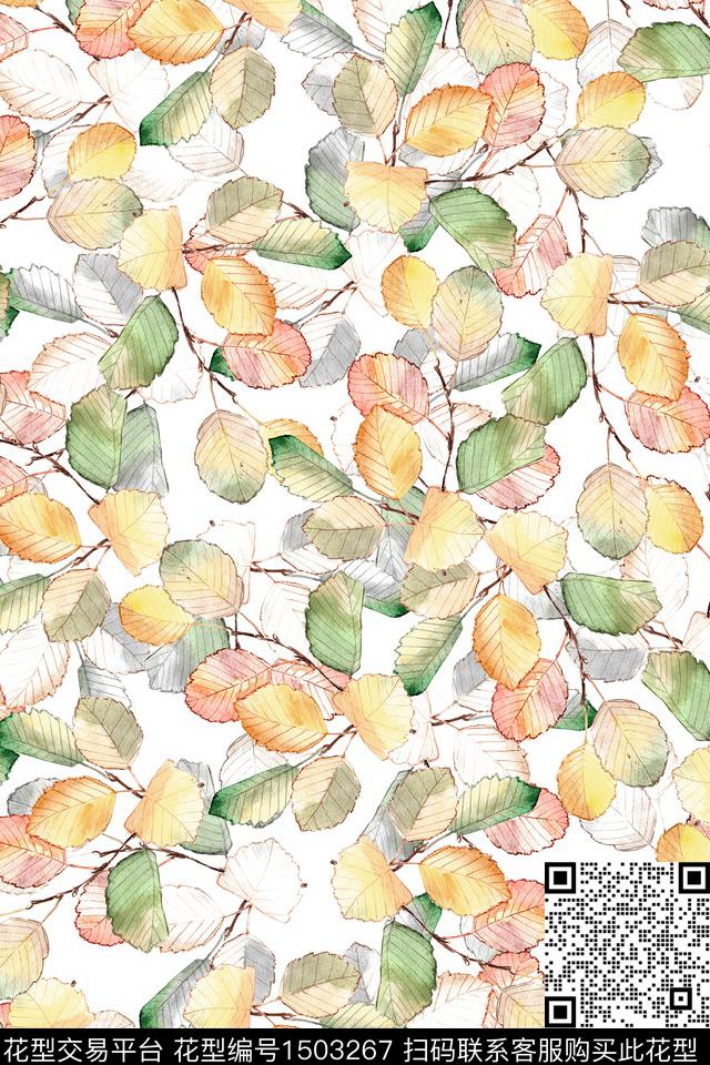 绿植树叶花卉大牌风数码印花华亿平台下载（图片编号: 1503267） - 瓦栏（Walan）