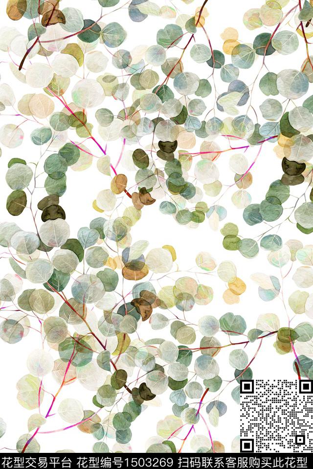 绿植树叶花卉大牌风数码印花华亿平台下载（图片编号: 1503269） - 瓦栏（Walan）