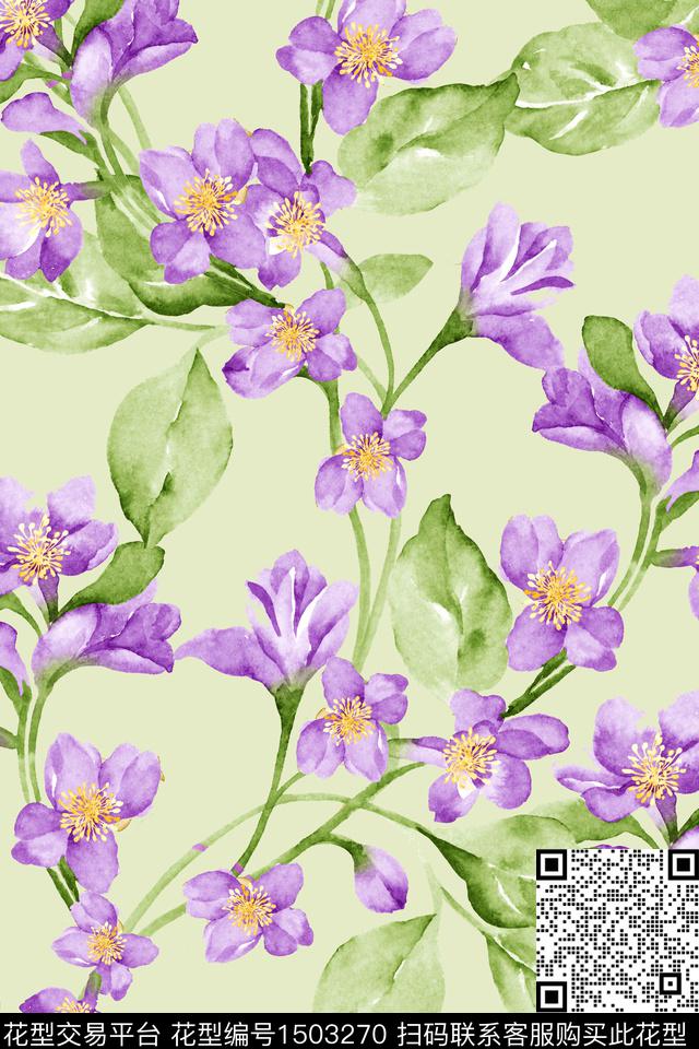 绿植树叶简约清爽底花卉数码印花华亿平台下载（图片编号: 1503270） - 瓦栏（Walan）