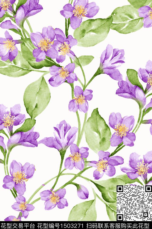 绿植树叶简约清爽底花卉数码印花华亿平台下载（图片编号: 1503271） - 瓦栏（Walan）