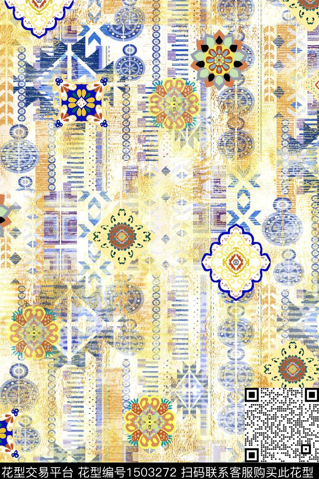 民族风真丝混合拼接数码印花华亿平台下载（图片编号: 1503272） - 瓦栏（Walan）