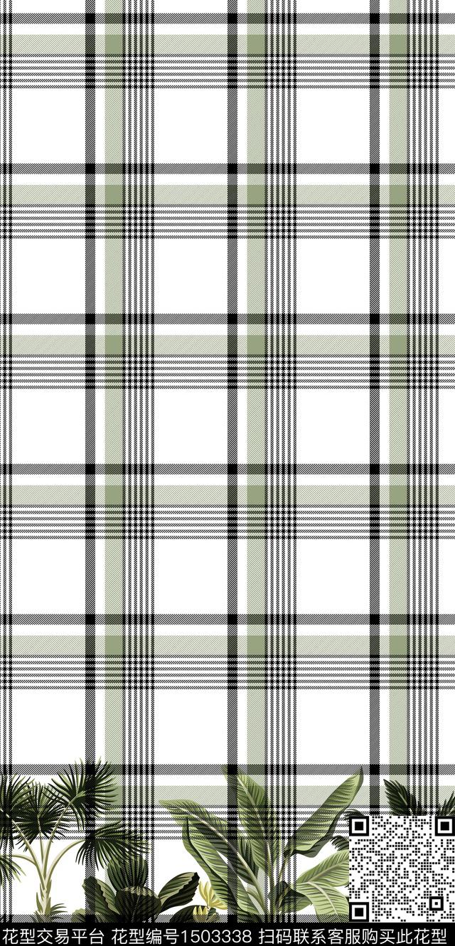 定位花格子花卉数码印花华亿平台下载（图片编号: 1503338） - 瓦栏（Walan）
