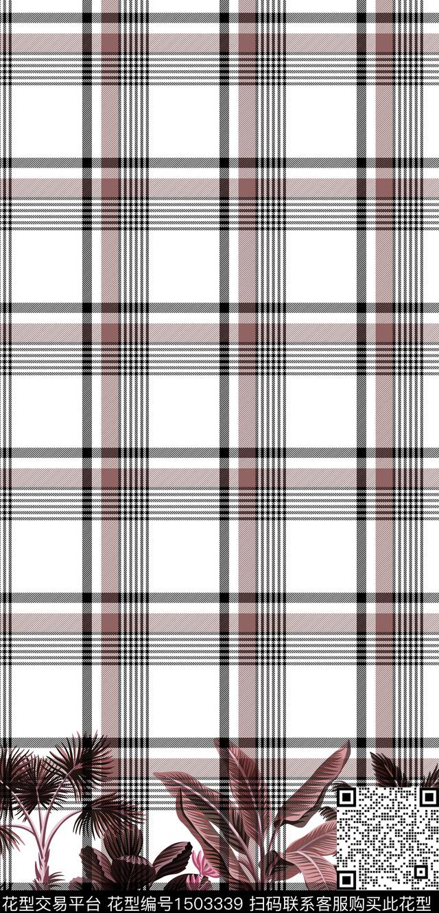 定位花格子花卉数码印花华亿平台下载（图片编号: 1503339） - 瓦栏（Walan）