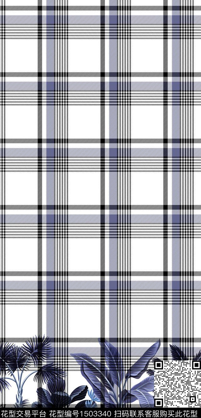 定位花格子花卉数码印花华亿平台下载（图片编号: 1503340） - 瓦栏（Walan）