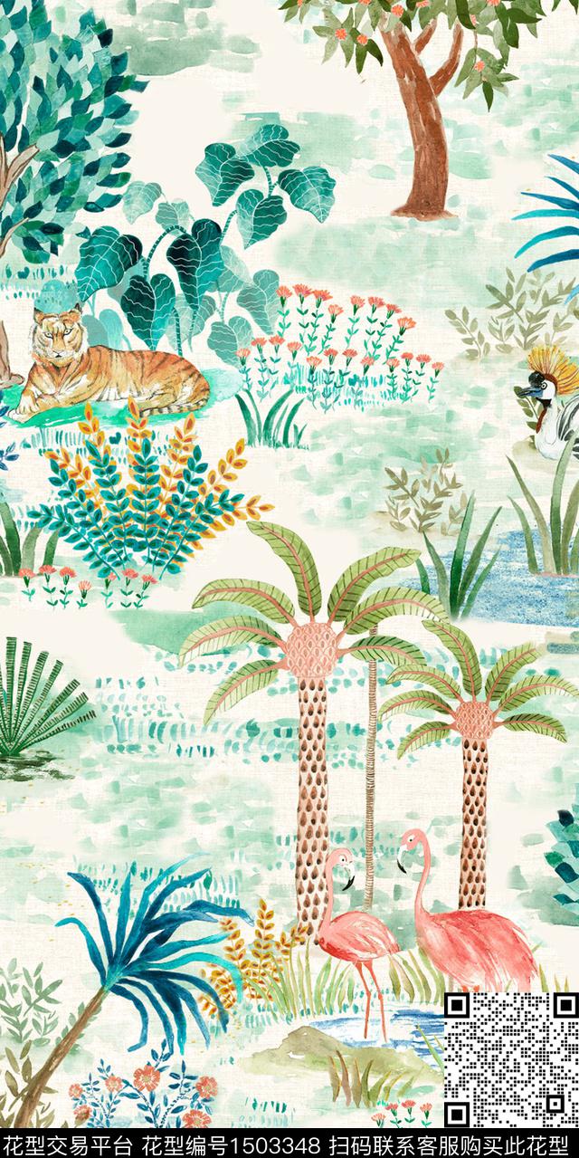 动物花卉大牌风趣味数码印花华亿平台下载（图片编号: 1503348） - 瓦栏（Walan）