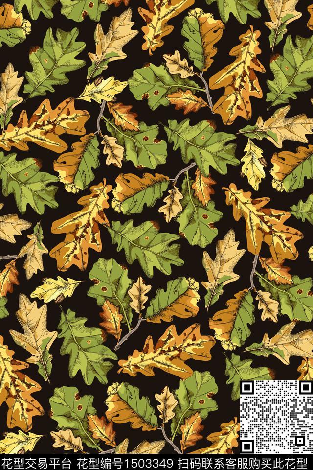 绿植树叶大牌风抽象数码印花华亿平台下载（图片编号: 1503349） - 瓦栏（Walan）