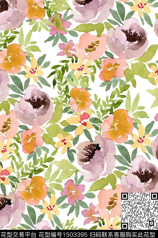 花卉小清新真丝数码印花华亿平台下载（图片编号: 1503395） - 瓦栏（Walan）