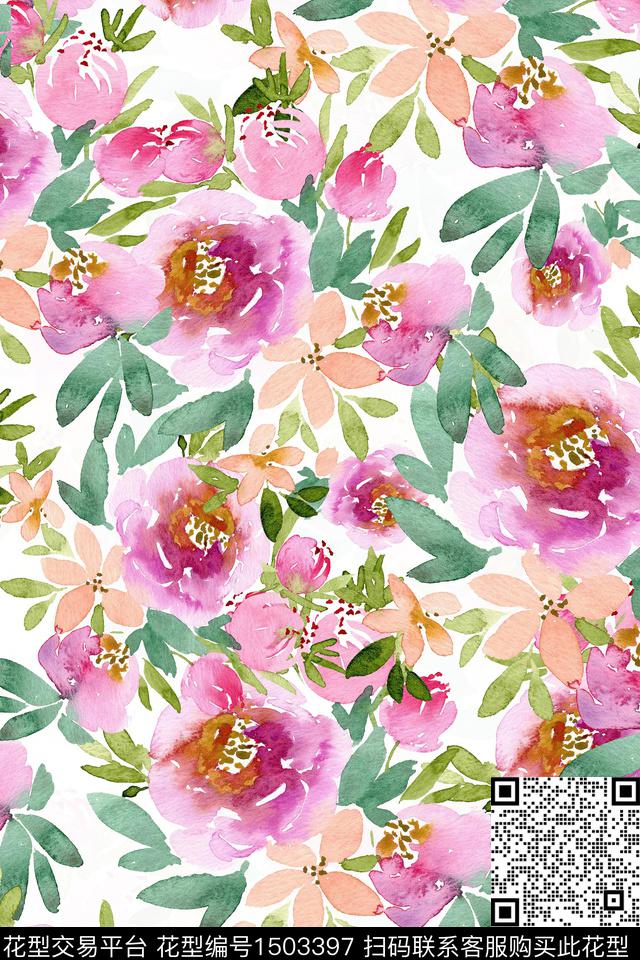 花卉小清新真丝数码印花华亿平台下载（图片编号: 1503397） - 瓦栏（Walan）