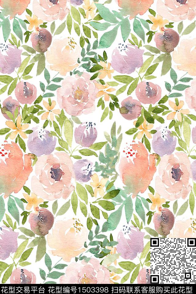 花卉小清新真丝数码印花华亿平台下载（图片编号: 1503398） - 瓦栏（Walan）