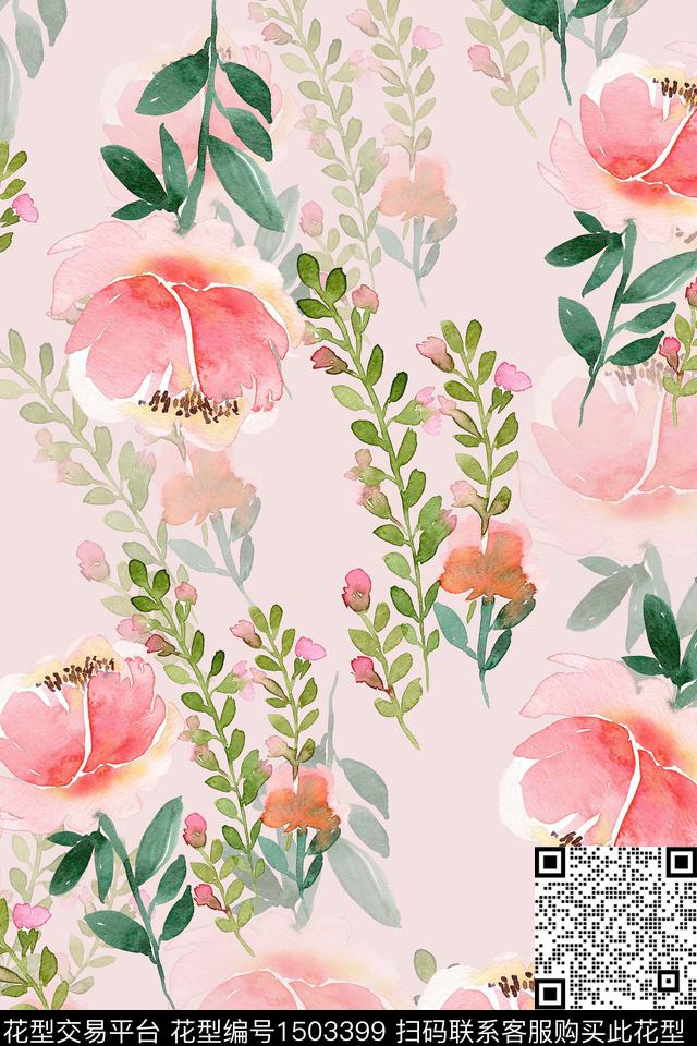 花卉小清新真丝数码印花华亿平台下载（图片编号: 1503399） - 瓦栏（Walan）