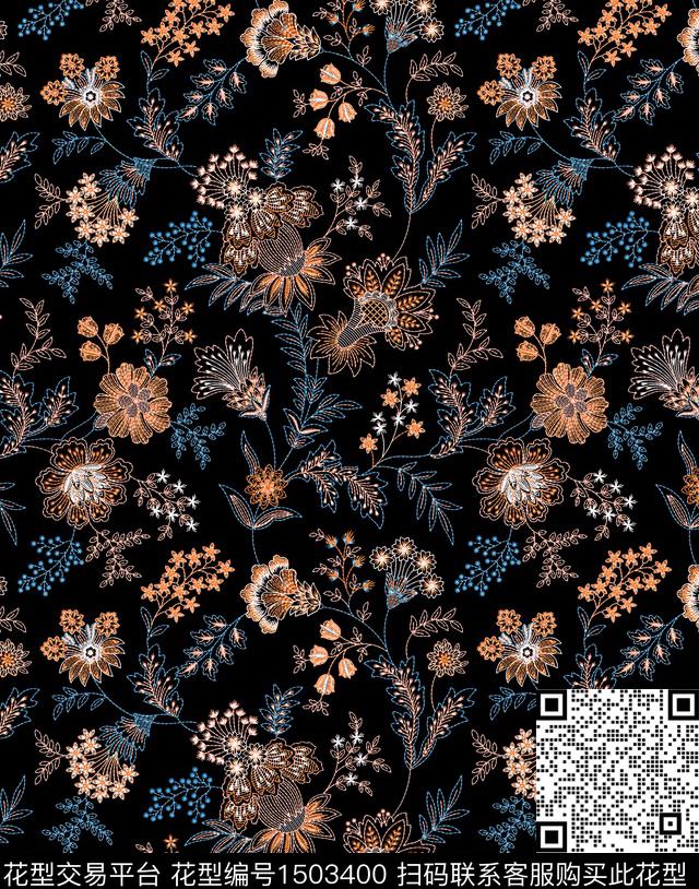 花卉小碎花秋冬华亿平台数码印花华亿平台下载（图片编号: 1503400） - 瓦栏（Walan）