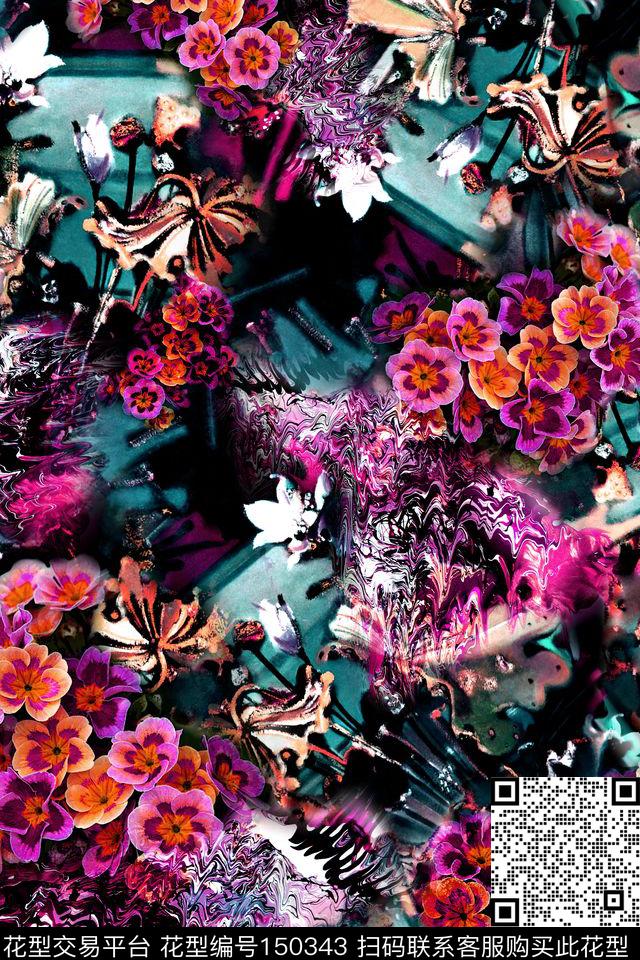 滴状花卉数码印花华亿平台下载（图片编号: 150343） - 瓦栏（Walan）