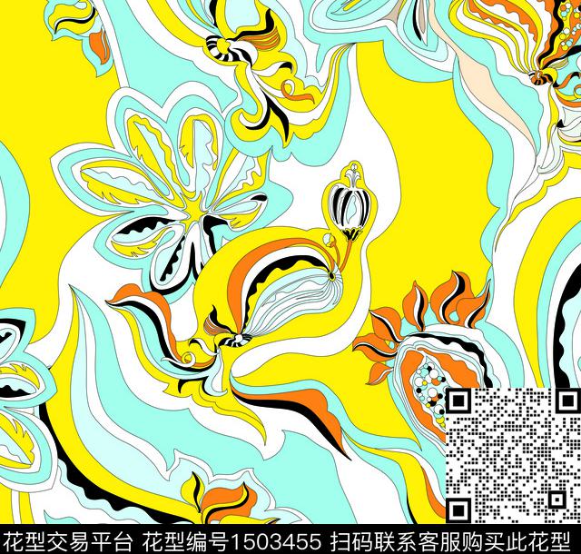 几何花卉数码华亿平台抽象数码印花华亿平台下载（图片编号: 1503455） - 瓦栏（Walan）